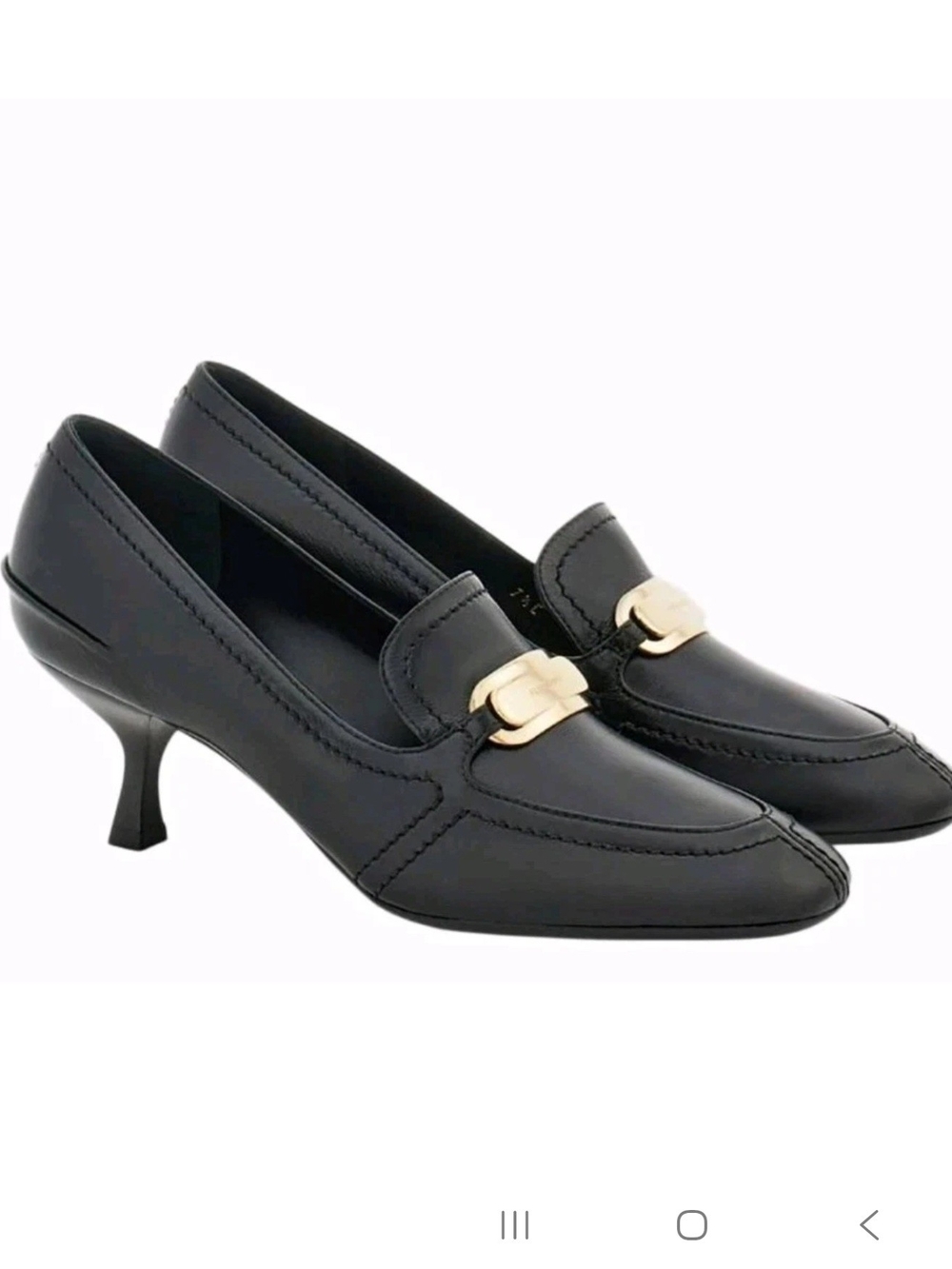 Salvatore Ferragamo Vara Buckle Loafer Pump Kitten Heel Black Leather 9.5D NWB